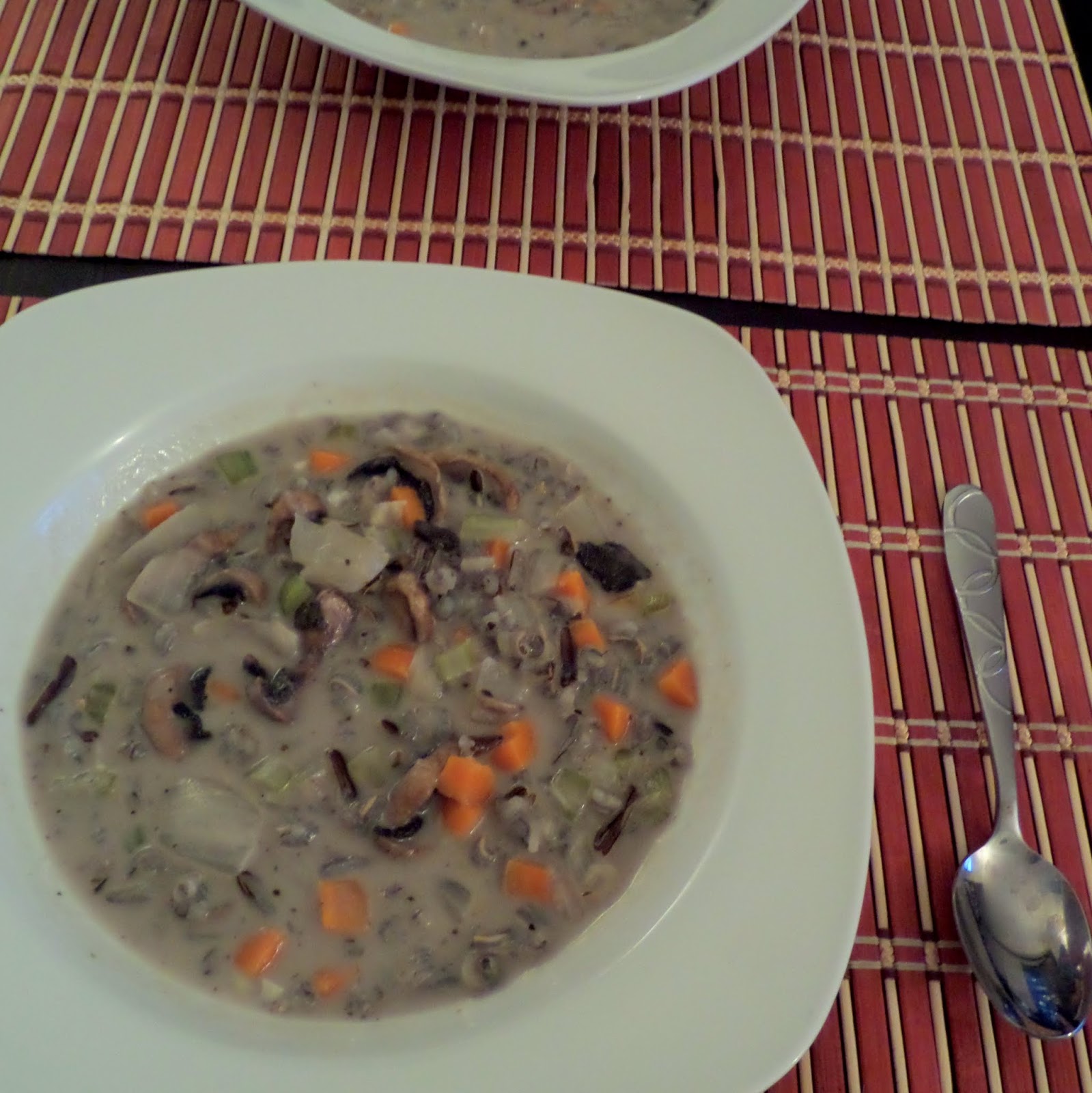 Mushroom and Wild Rice Soup:  A creamy, meatless, soup with mushrooms and wild rice.  It's warm comfort food for a cold night.