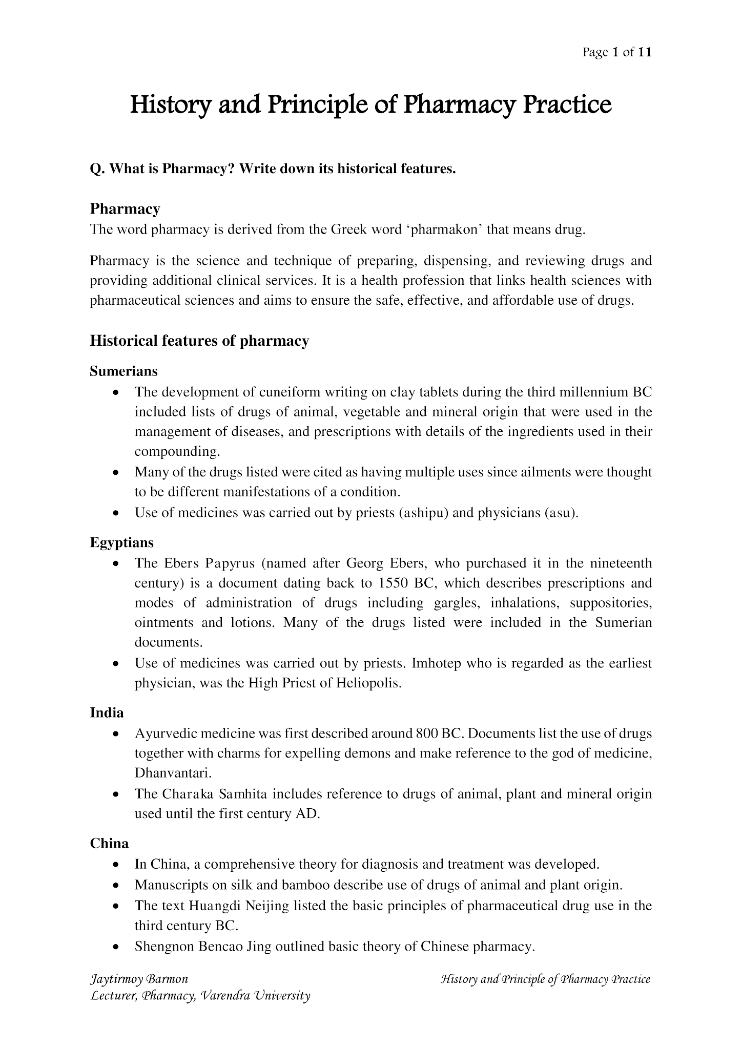 Essential Pharma Documents History and Principle of Pharmacy Practice