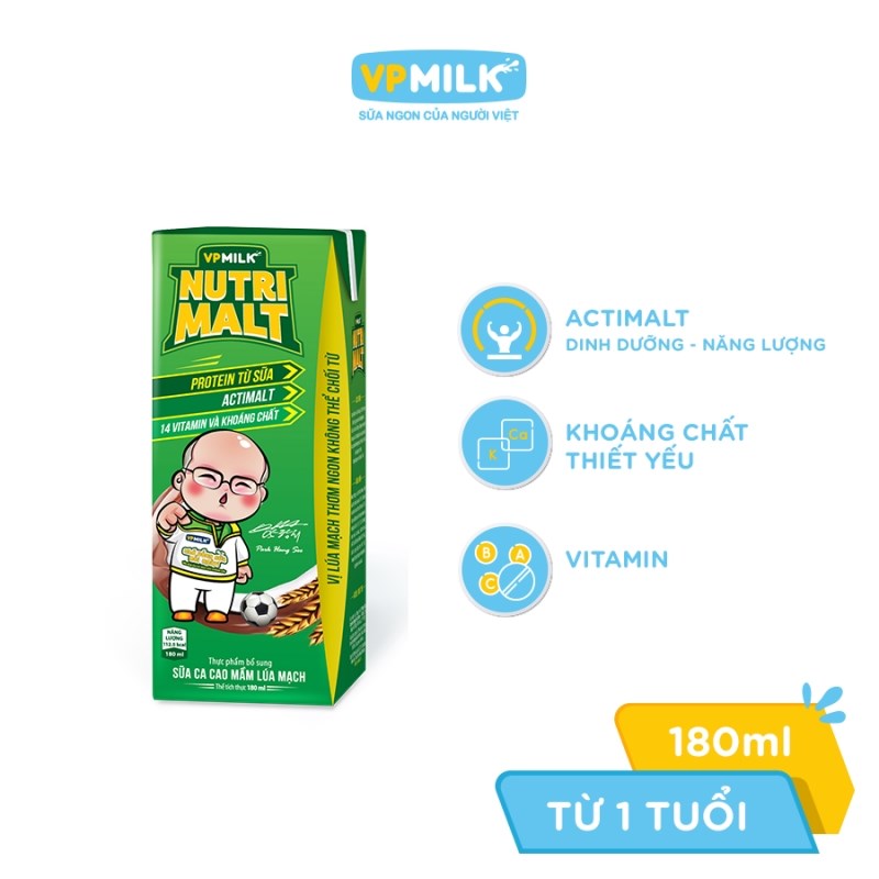 Thức Uống Dinh Dưỡng Cacao Mầm Lúa Mạch Đen VPMilk Nutrimalt 180ml-Thùng 48 Hộp