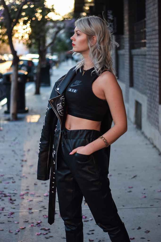 How to style leather jogging pants German Blondy