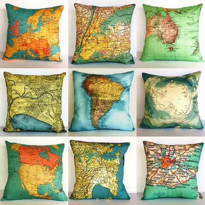 Map of the world pillow case by My Bearded Pigeon on Etsy