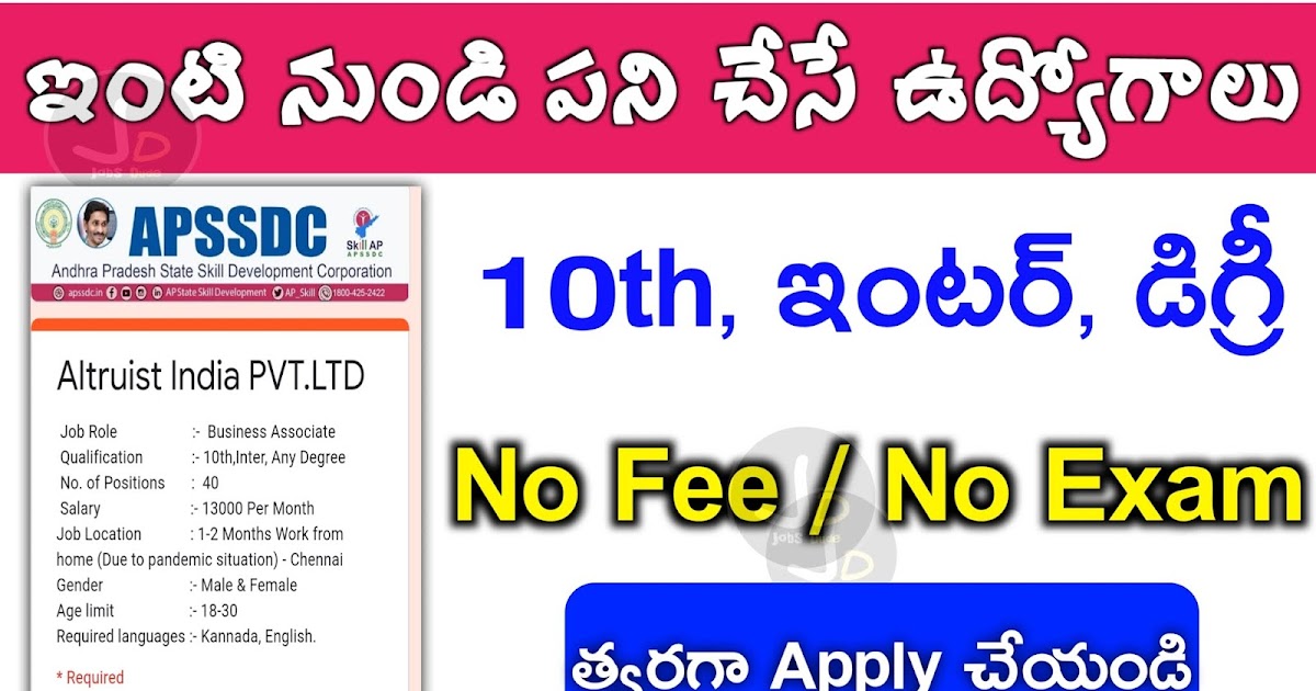 Work from Home jobs 2021 AP,TS Work from home jobs Notification 2021