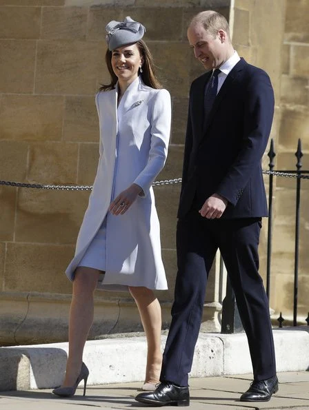 Kate Middleton wore a dove grey coat by Alexander McQueen. The Countess of Wessex wore a floral dress by Oscar de la Renta