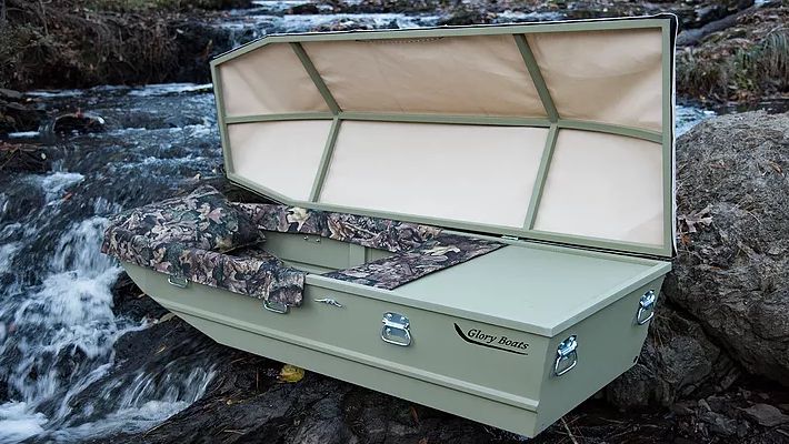 And if your man was a fisherman, he can go out in this cool boat casket