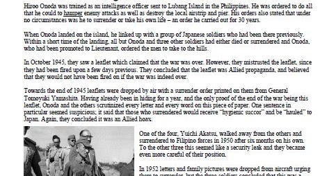 The Last Japanese Soldier To Surrender Worksheet Answers