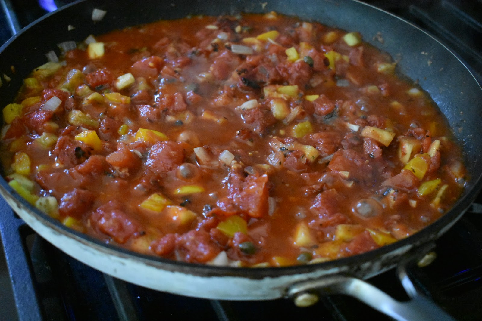Eggplant Caponata Pasta with Shrimp Chef Jen