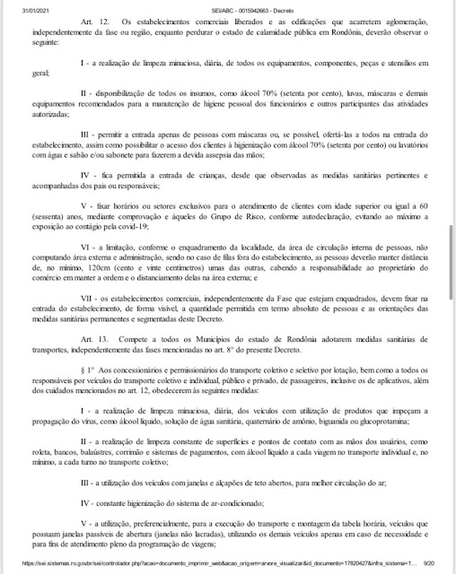 Novo decreto mantém Porto Velho e outras 11 cidades na Fase 1 e determina toque de recolher das 21h às 6h 30 Novo decreto mantém Porto Velho e outras 11 cidades na Fase 1 e determina toque de recolher das 21h às 6h