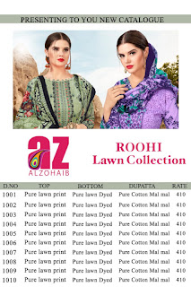 AlZohaid Roohi Lawn Pakistani Dress Material