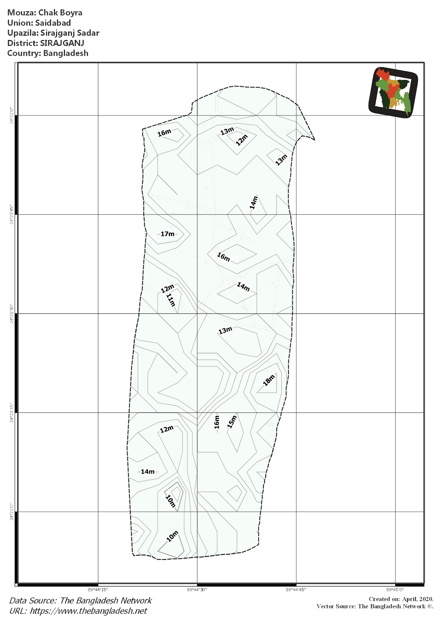 Map of Chak Boyra Mouza of Sirajganj Sadar Upazila, SIRAJGANJ, Bangladesh.