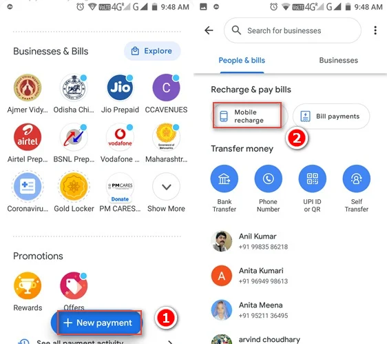 Google pay recharge