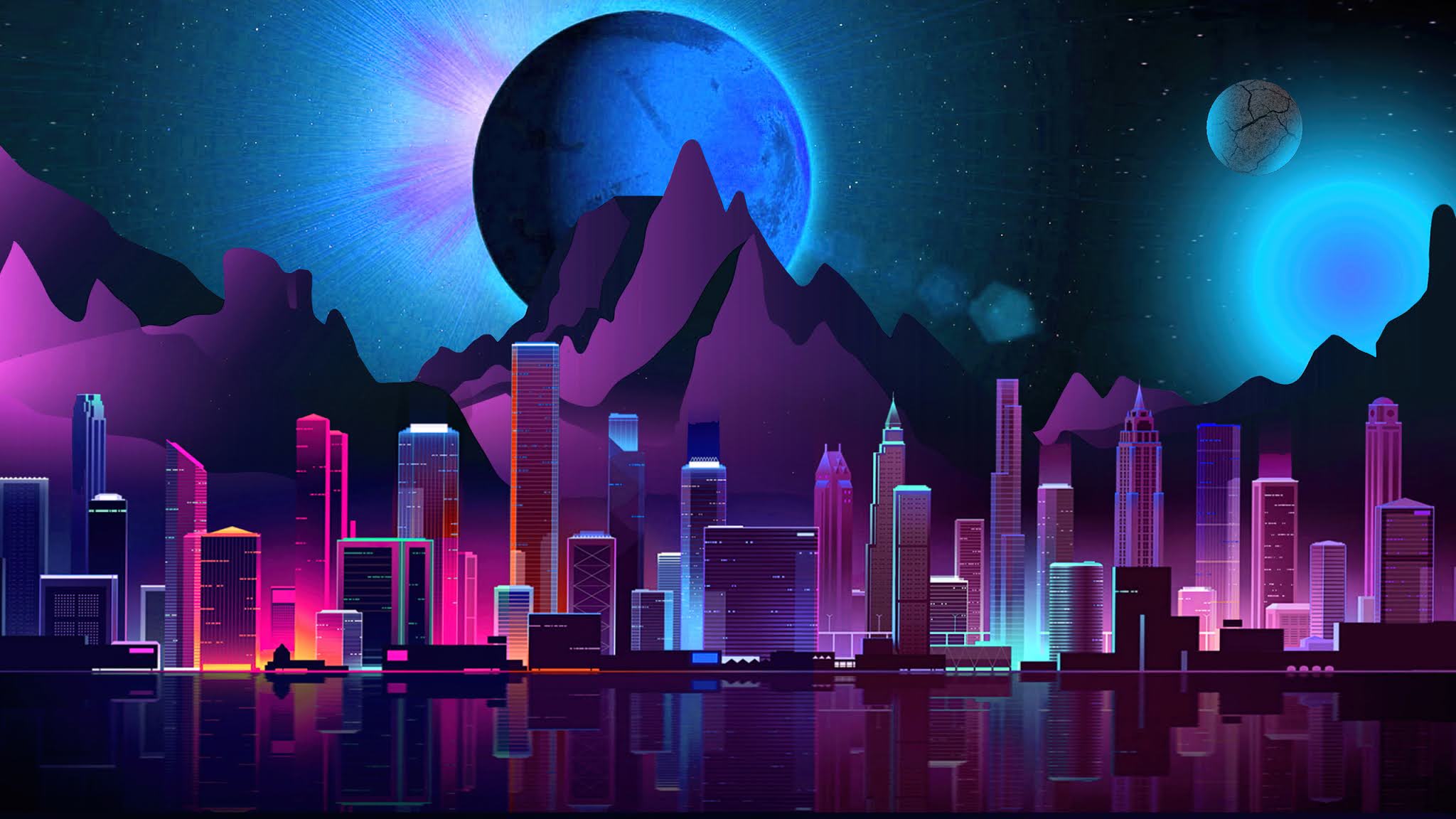 Neon City Futuristic Retro Synthwave Wallpaper - Free Wallpapers for ...
