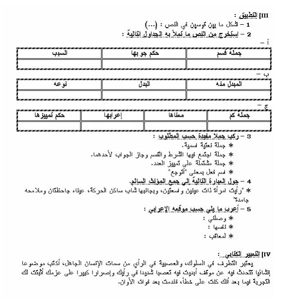 السنة الثالثة ثانوي إعدادي :فرض محروس رقم 2 مادة اللغة العربية  