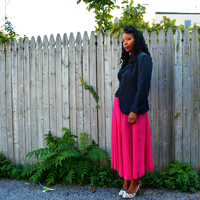 hot pink fuchsia skirt worn with black