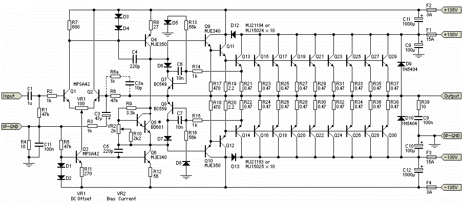 Free Circuit Diagrams: 1500W High Power Amplifier