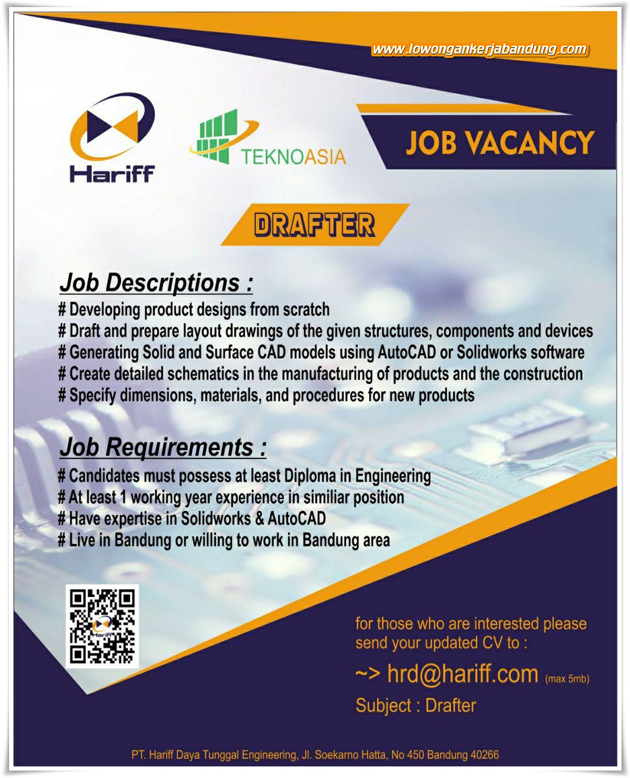 Lowongan Kerja Drafter Hariff & Teknoasia Bandung - Loker Bandung Hari