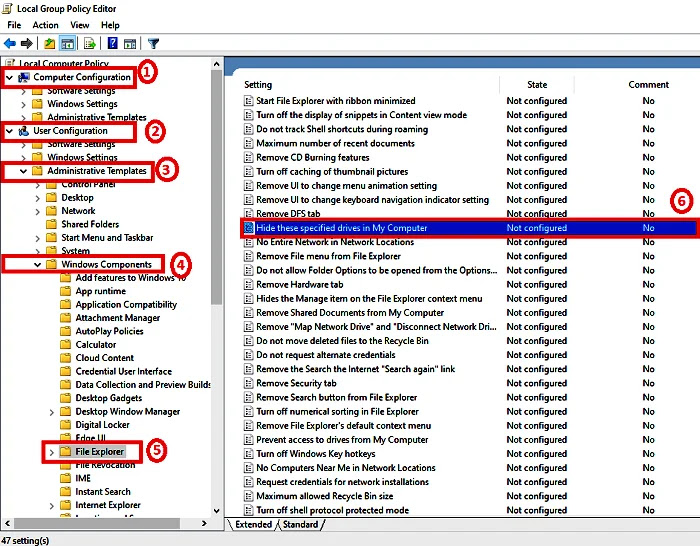 Local group policy editor window