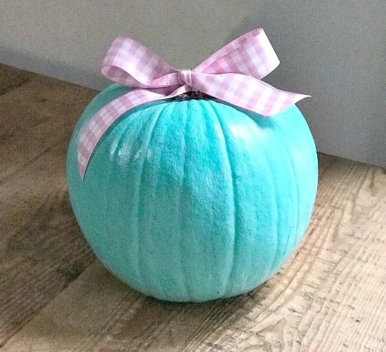 Teal pumpkin with gingham bow