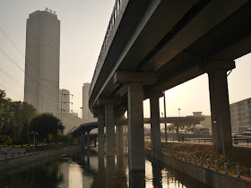 elevated highway over a river in Shenyang, China