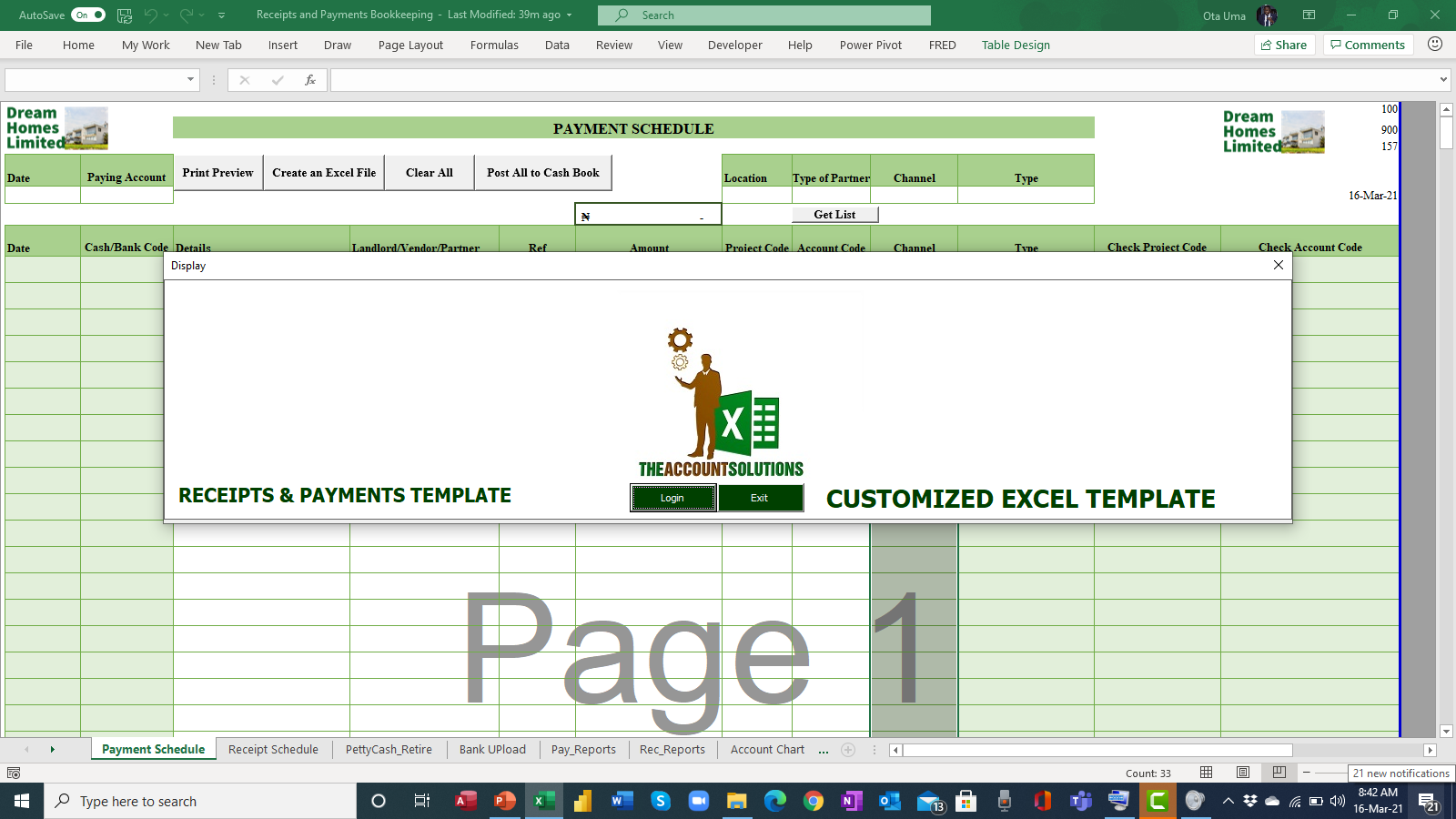 Automated Excel Template to record Cash & Bank Transactions (VBA)