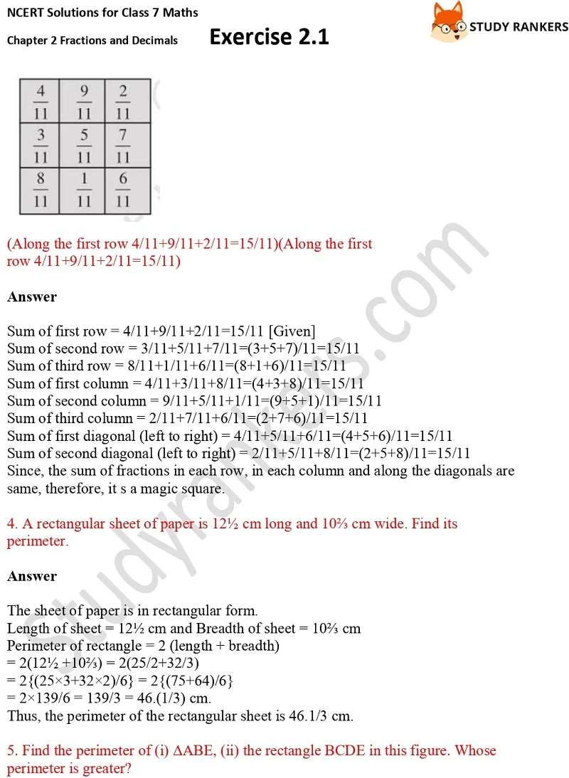 NCERT Solutions for Class 7 Maths Ch 2 Fractions and Decimals Exercise 2.1 2