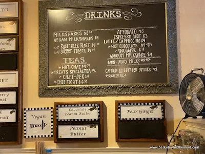 drink menu at Treats in Nevada City, California