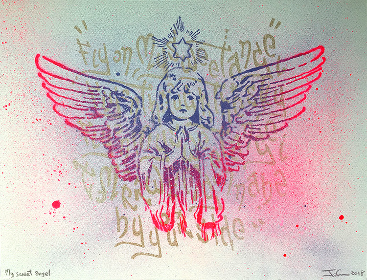 Hark - a spraypaint artwork of an angel by artist James Straffon