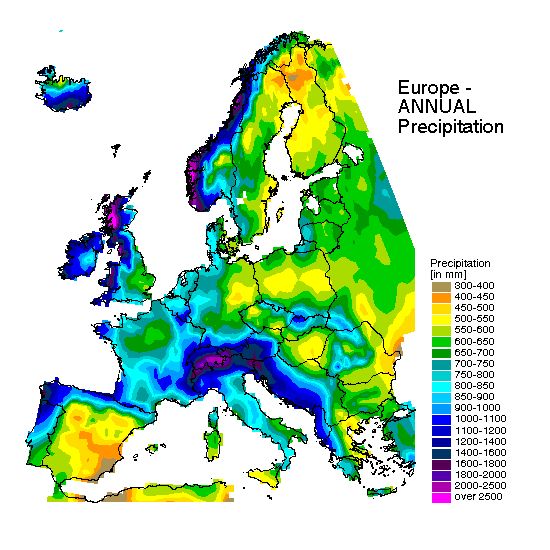 Annual Precipitation Map Europe - Danice Doralynne