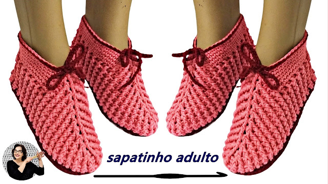 Como fazer sapatinho em crochê adulto - Passo a passo Pantufa Edinir Croche