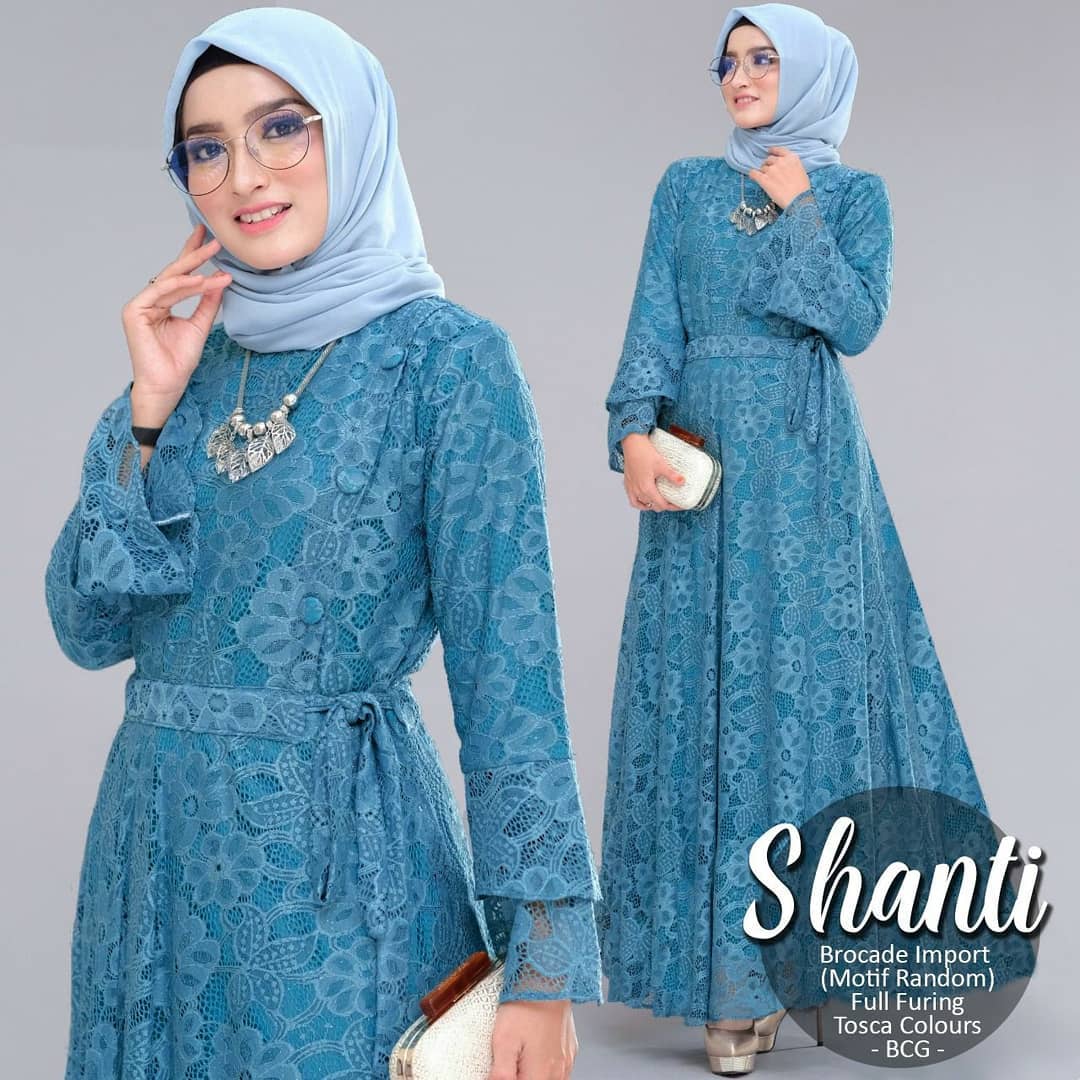 Model Gamis Brokat Kombinasi Polos Terbaru 2021 Model