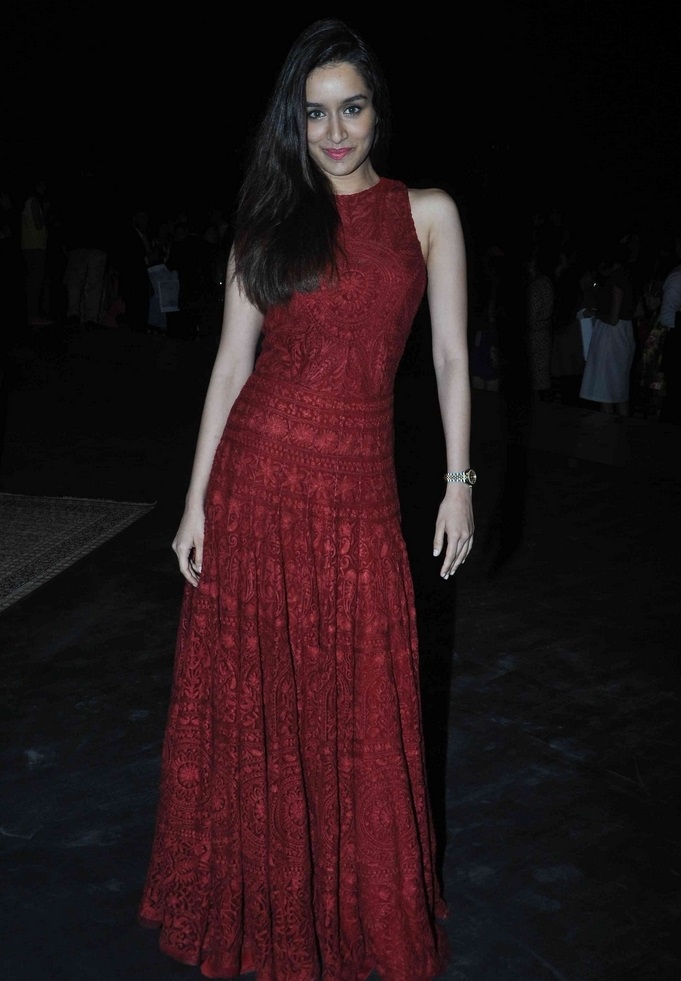 Indian Glamours Girl Shraddha Kapoor Stills In Maroon Dress At Lakme Fashion Week