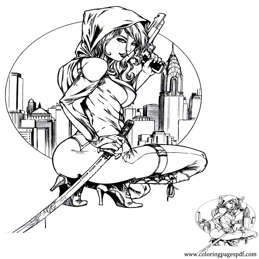 Coloring Page Of An Assassin Woman