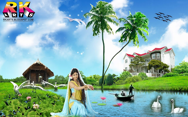  Indian Culture  beautiful river in lotus flower and ducks 