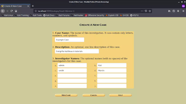 creating case in autopsy