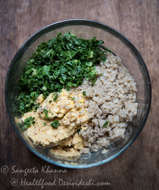 Quinoa and Chickpea patties with greens easy to assemble working lunch