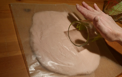 Easy way to roll out salt dough using wax paper and a glass