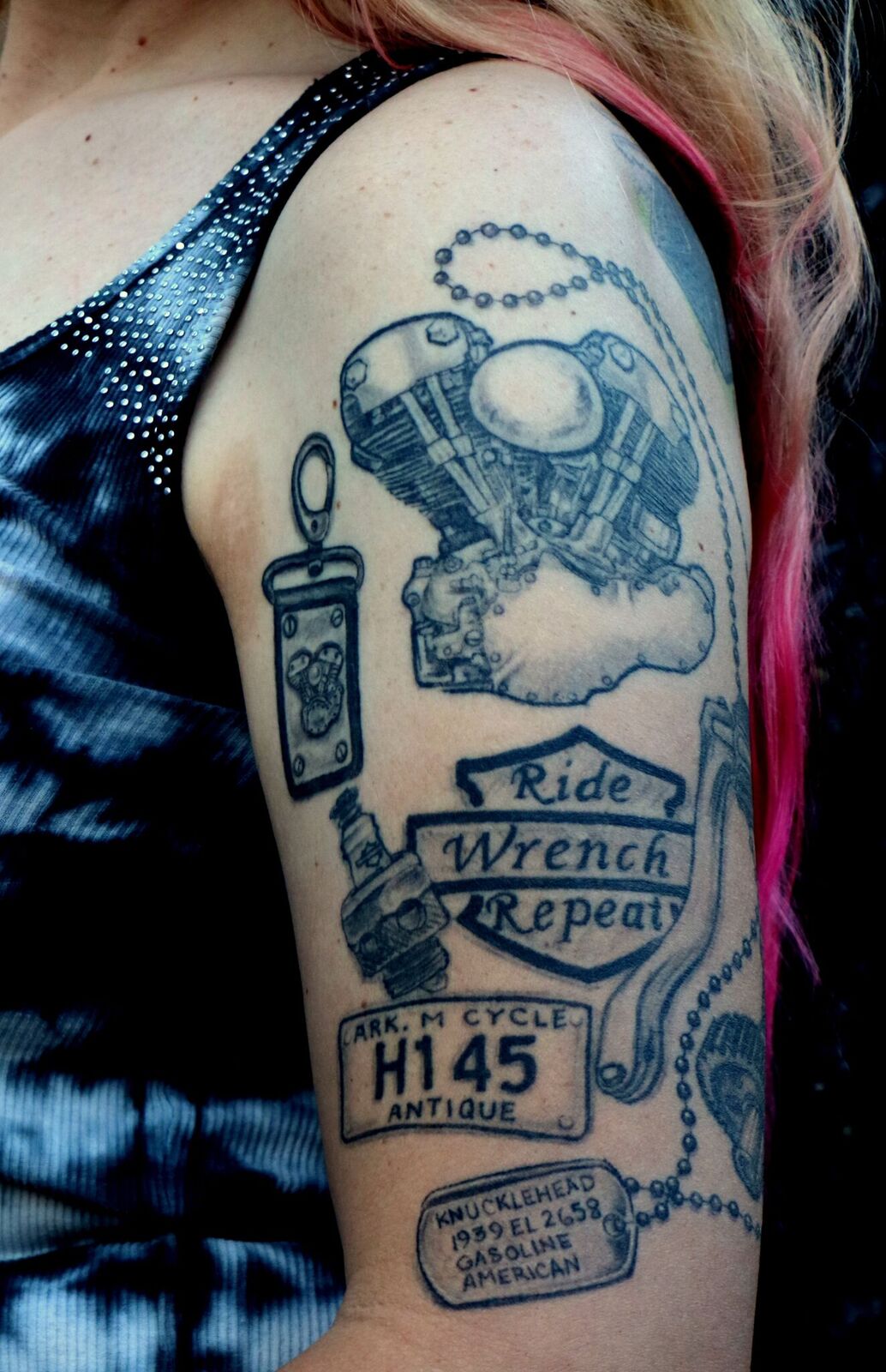 OLD IRON NEVER DIES~~~~~~~~~~~~~~~~~~: Knucklehead tattoo sleeve finished
