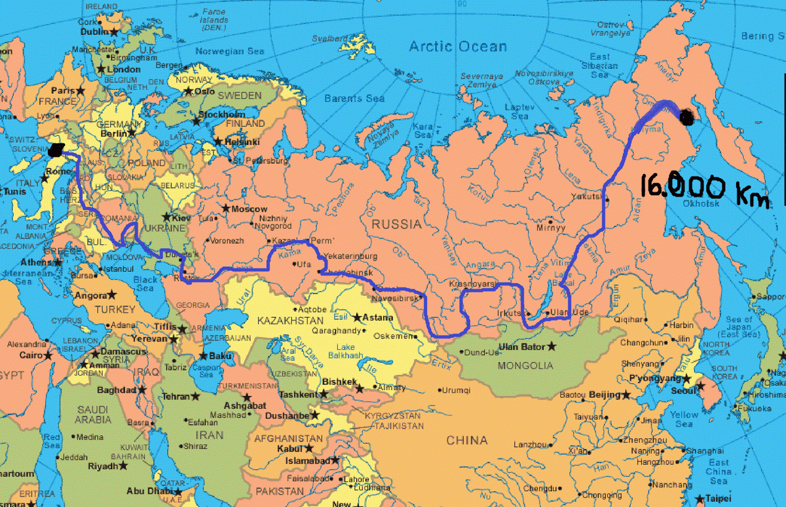Map of Europe and Asia. Карта Евразии со странами. Политическая карта Евразии.