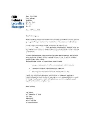 cover letter for logistics officer job