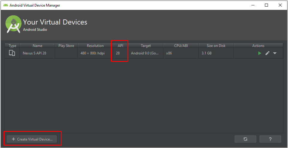 Android Virtual Device Manager Android Virtual Device Manager