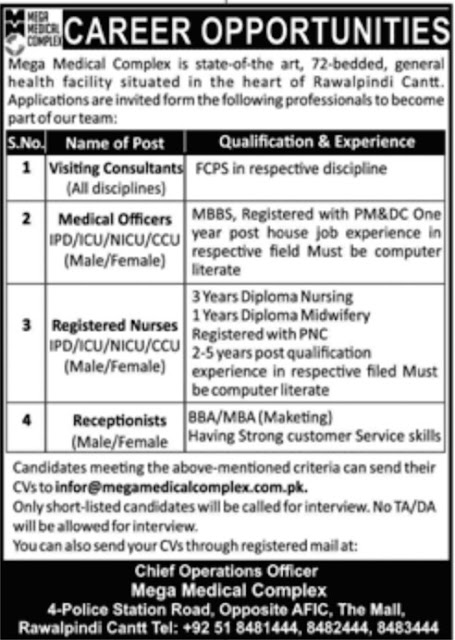 Mega Medical Complex Rawalpindi Cantt Jobs 2019