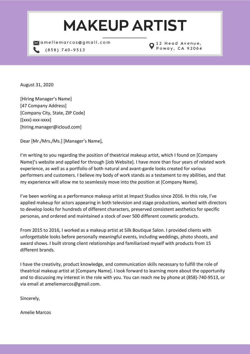 Artist Cover Letter Template Resume Letter