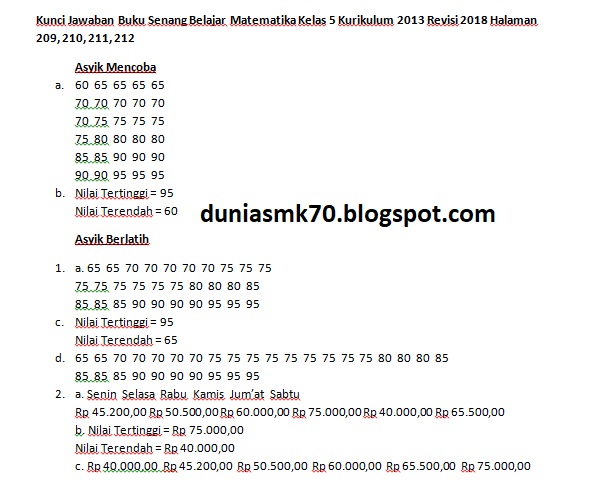 Kunci Jawaban Buku Senang Belajar Matematika Kelas 5 Kurikulum 2013 Revisi 2018 Halaman 209 210 211 212 Dunia Smk