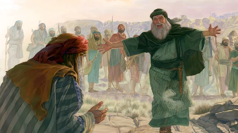 Jacó retorna para seu irmão Esaú e se encontram para fazerem as pazes