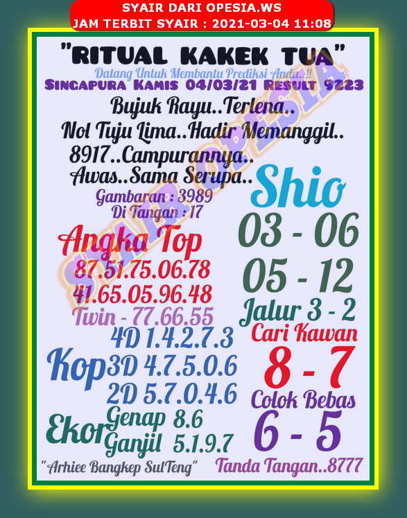 Syair Sgp Hari Ini Kamis 4 Maret 2021 Opesia Official