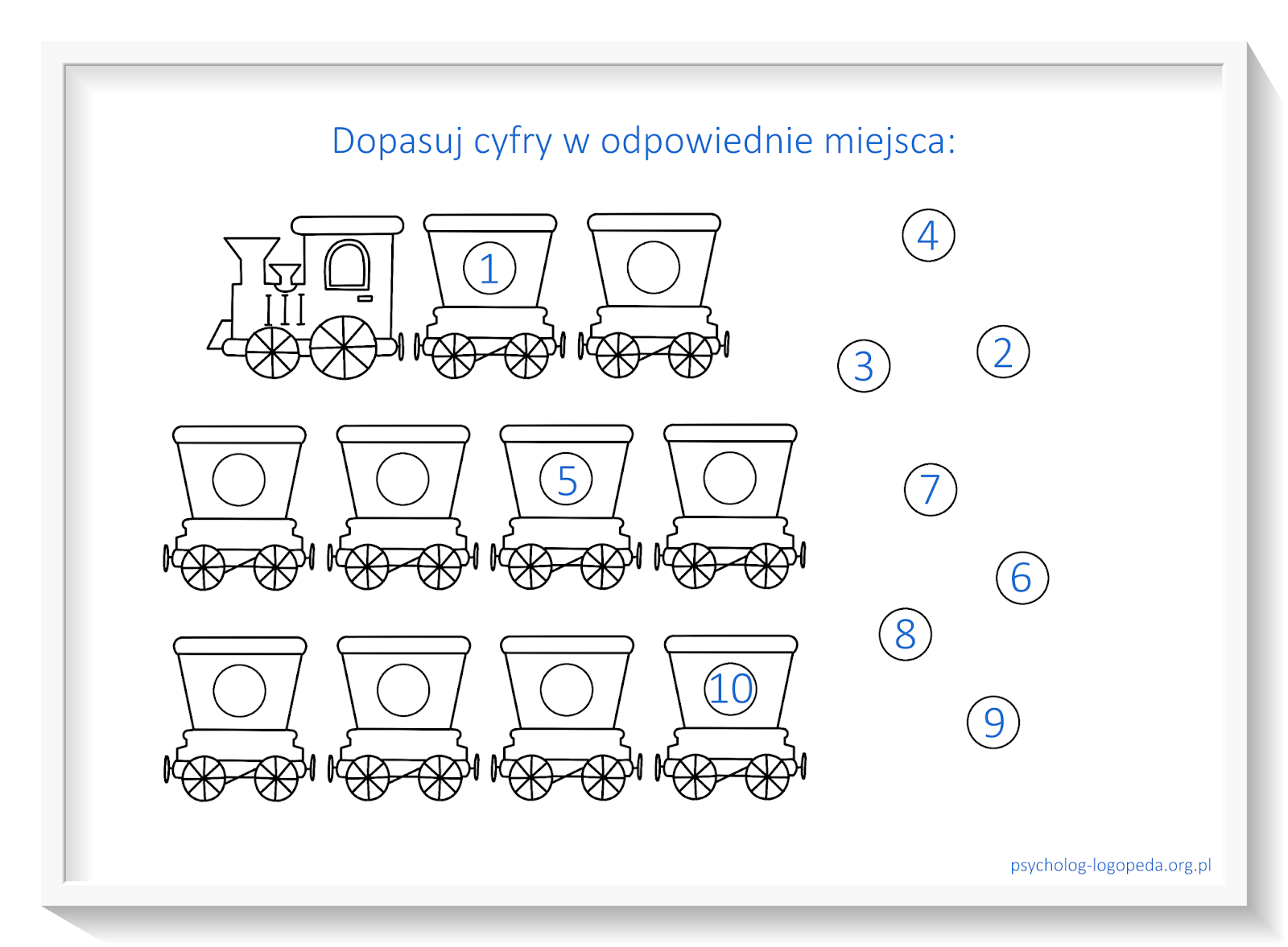 liczby lewa półkula ćwiczenia dla dzieci pociągi liczby ćwiczenia free