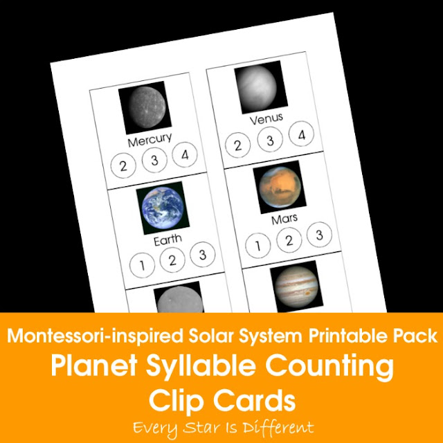 Montessori-inspired Solar System Printable Pack: Planet Syllable Counting Clip Cards