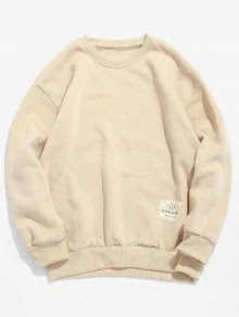 Patch Detail Solid Fleece Sweatshirt - Light Khaki M