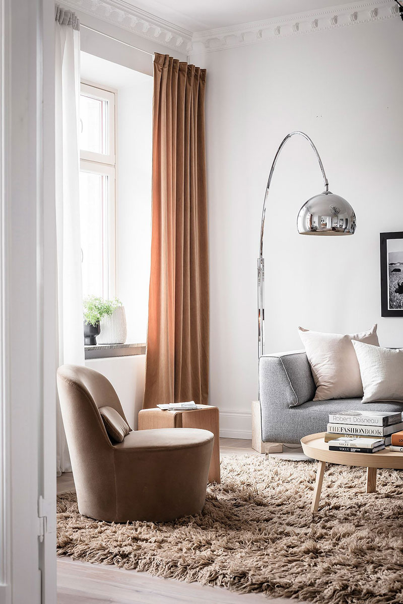 Stylish Swedish apartment in shades of beige and brown