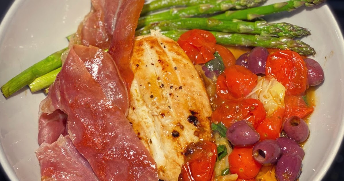 Crispy Chicken with Parma Ham, Asparagus and Tomatoes