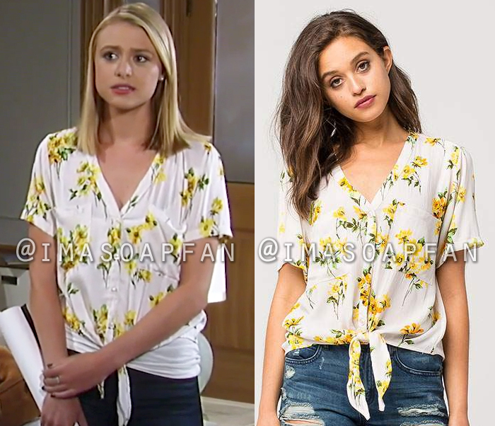 Kiki Jerome, Hayley Erin, White and Yellow Floral Tie Front Shirt, General Hospital, GH